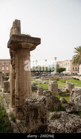 Temple of Apollo ancient Greek monument  Ortygia, Ortigia, in front of the Piazza Stock Photo