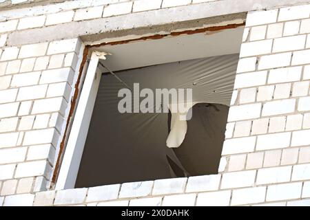 Non Exclusive: BORODIANKA, UKRAINE - APRIL 10, 2024 - Aftermath of shelling by Russian troops, Borodianka, Kyiv region, northern Ukraine Stock Photo