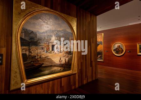 Malaga, Spain - October 21, 2023: Various paintings exhibits and sculptures, on the beautiful Museum of Malaga, Spain. Stock Photo