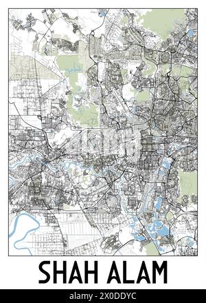 Shah Alam City (Malaysia, Selangor State) map vector illustration ...