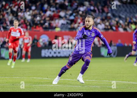 Sebastian Kowalczyk #27, Midfielder of Houston Dynamo FC, playing Chicago, IL on April 6, 2024. Stock Photo