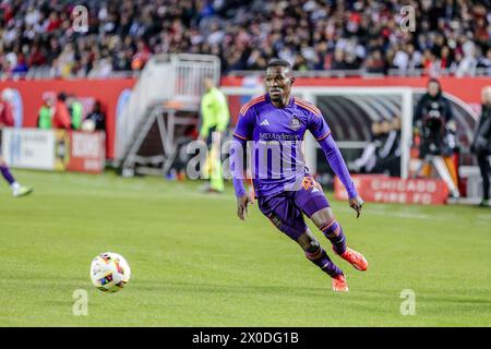 Ibrahim Aliyu #18, Forward of Houston Dynamo FC playing at Soldier Field, Chicago, IL on April 6, 2024. Stock Photo