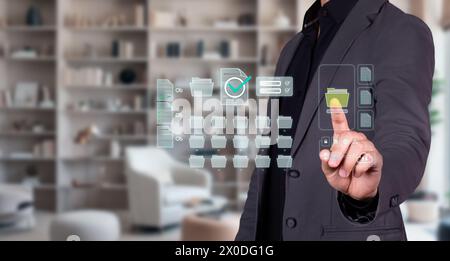 executive hosts your business documents in the cloud in an orderly fashion for enhanced security Stock Photo