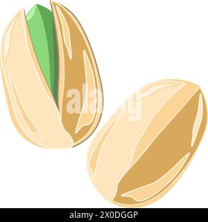 Pistachios nuts whole and open nut in flat technique. Vector illustration Stock Vector