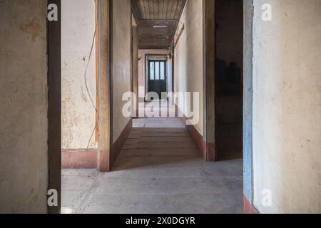 interior of an old abandoned stone house typical of northern portugal - urbex Stock Photo