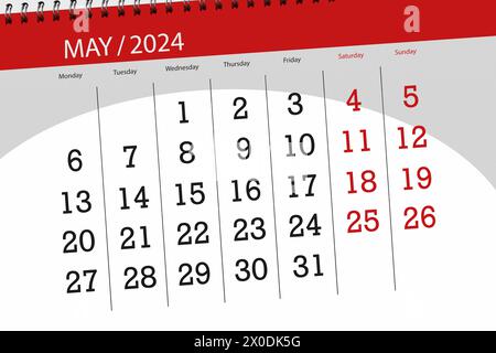 Calendar 2024, deadline, day, month, page, organizer, date, May, wednesday, number 22 Stock 