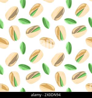 Seamless botanical pattern with pistachio nuts. Vector illustration Stock Vector