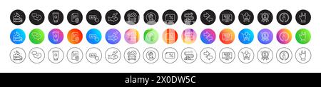 Sunscreen, Car service and Fish line icons. For web app, printing. Round icon buttons. Vector Stock Vector