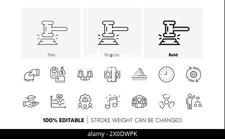 Cardio training, Payment and Musical note line icons. For web app, printing. Line icons. Vector Stock Vector