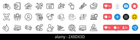 Fake internet, Internet and Headshot line icons pack. For web app. Social media icons. Vector Stock Vector