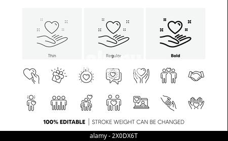 Friendship and love line icons. Interaction, Mutual understanding and assistance business. Linear set Vector Stock Vector