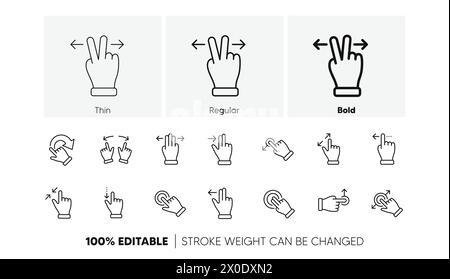Touchscreen gesture line icons. Hand swipe, Slide gesture, Multitasking. Linear set. Line icons. Vector Stock Vector