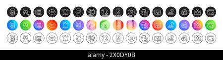 Reject mail, Stars and Bell alert line icons. For web app, printing. Round icon buttons. Vector Stock Vector