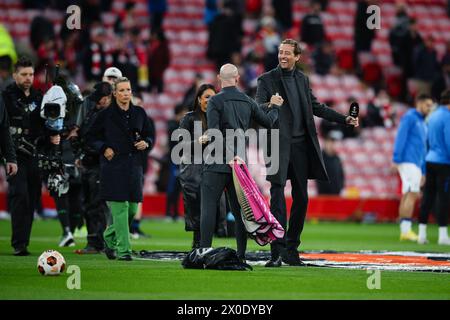 LIVERPOOL, UK - 11th Apr 2024:  TNT Sports presenter Peter Crouch seen ahead of the UEFA Europa League quarter-final 1st leg match between Liverpool FC and Atalanta BC at Anfield Stadium  (Credit: Craig Mercer/ Alamy Live News) Stock Photo