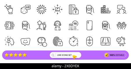 Lock, Support and Augmented reality line icons pack. For web app. App ...