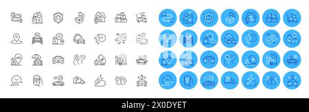 Car, Delivery location and Gas station line icons pack. For web app. Color icon buttons. Vector Stock Vector