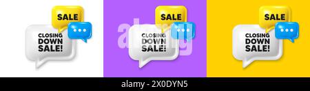 Closing down sale. Special offer price sign. Chat speech bubble 3d icons. Vector Stock Vector