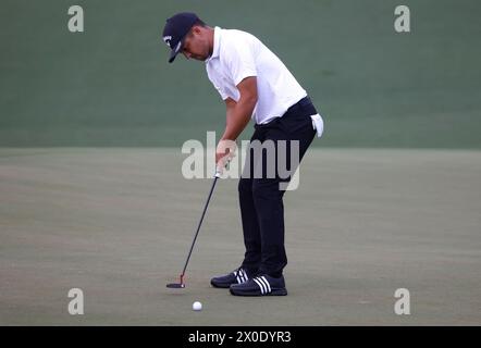 Augusta, United States. 11th Apr, 2024. Xander Schauffele putts on the second hole during the first round of the Masters Tournament at Augusta National Golf Club in Augusta, Georgia on Thursday, April 11, 2024. Photo by Tannen Maury/UPI Credit: UPI/Alamy Live News Stock Photo