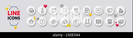 Reward, Dishes and Attention line icons. For web app, printing. White buttons 3d icons. Vector Stock Vector