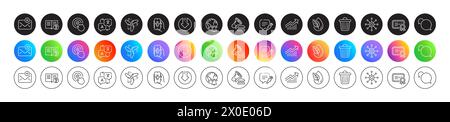 Translate, Multichannel and Chat bubble line icons. For web app, printing. Round icon buttons. Vector Stock Vector