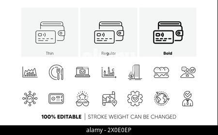 Burger, Best glasses and Survey results line icons. For web app, printing. Line icons. Vector Stock Vector