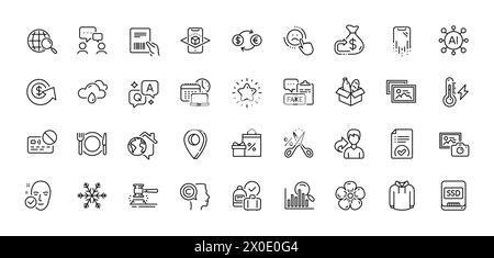 Dollar exchange, Electricity power and Ssd line icons pack. For web app. Line icons. Vector Stock Vector