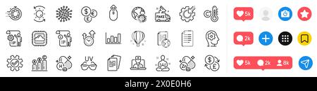 Report diagram, Documents and Coronavirus line icons pack. For web app. Social media icons. Vector Stock Vector