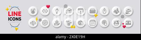 Teamwork, Cake and Website education line icons. For web app, printing. White buttons 3d icons. Vector Stock Vector
