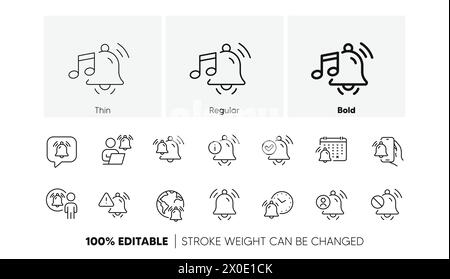 Notification line icons. Alarm Clock, Calendar Reminder, Notification Bell. Line icons. Vector Stock Vector
