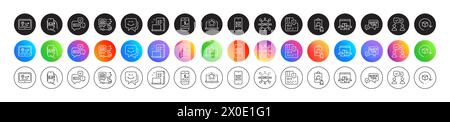 Online storage, Gps and Qr code line icons. For web app, printing. Round icon buttons. Vector Stock Vector