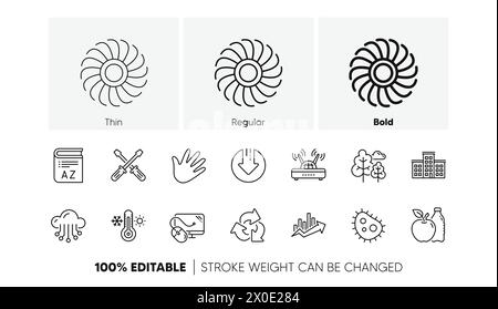 Company building, Fan engine and Profits chart line icons. Jet turbine, Wind energy. Linear icon set. Line icons Vector Stock Vector