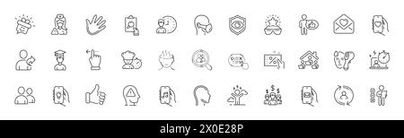 Mail app, Stress and Refer friend line icons. For web app, printing. Line icons. Vector Stock Vector