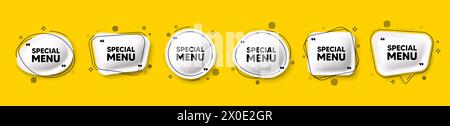 Special menu tag. Kitchen food offer. Speech bubble 3d icons set. Vector Stock Vector