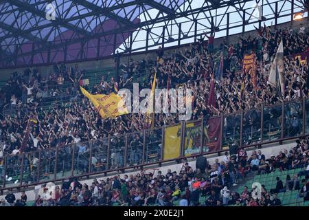 Stadio San Siro, Milan, Italy. 11th Apr, 2024. Europa League, Quarter- finals 1st leg; Milan versus Roma; Roma's supporters Credit: Action Plus Sports/Alamy Live News Stock Photo