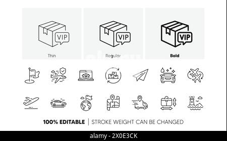 Delivery change, Car and Paper plane line icons. For web app, printing. Line icons. Vector Stock Vector