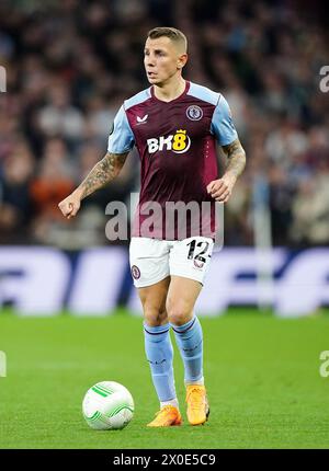 Aston Villa's Lucas Digne during the UEFA Conference League quarter-final, first leg match at Villa Park, Birmingham. Picture date: Thursday April 11, 2024. Stock Photo