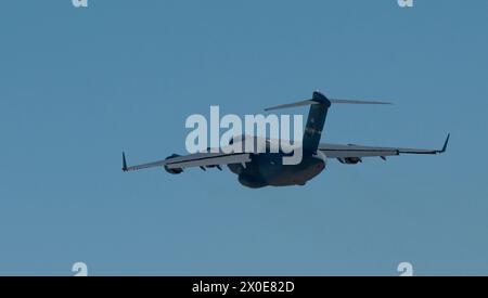 A U.S. Air Force C-17 Globemaster III aircraft takes off from Joint Base Charleston, South Carolina, March 19, 2024. Stock Photo