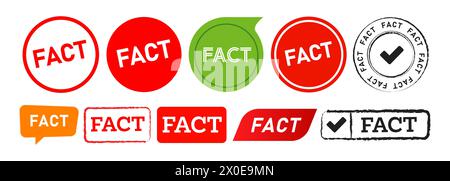 fact rectangle circle stamp and speech bubble label sticker sign true reality truth information Stock Vector