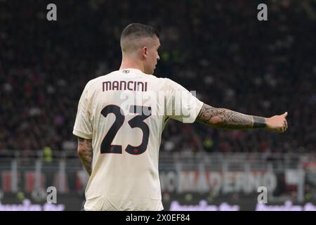 Stadio San Siro, Milan, Italy. 11th Apr, 2024. Europa League, Quarter- finals 1st leg; Milan versus Roma; Gianluca Mancini of AS Roma Credit: Action Plus Sports/Alamy Live News Stock Photo