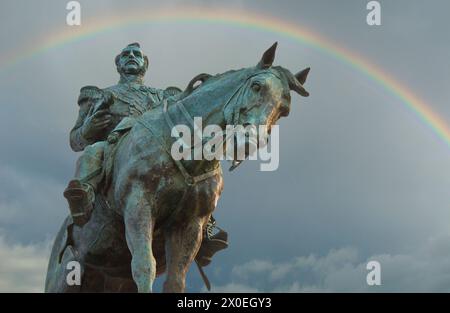 statue of General Don Manuel Bulnes, Chile's first President, in the city center of Punta Arenas on the Strait of Magellan Stock Photo