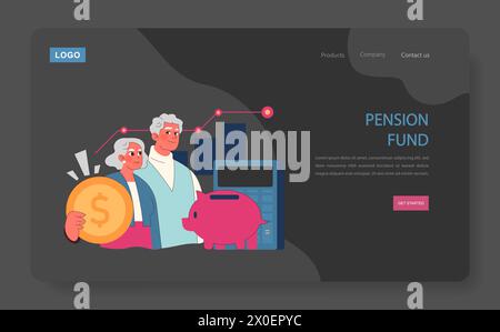 Pension Fund concept. Elderly couple reviewing growth in retirement savings, confident in financial future. Investment health check. Stock Vector