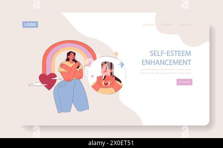 Self-Esteem Enhancement concept. Celebrating self-worth with positive affirmations. Embracing individuality through self-love. Stock Vector