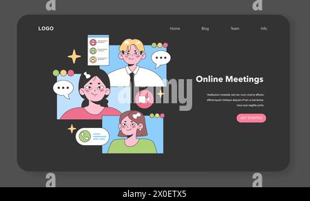 Diverse virtual team members in a colorful grid, with a checklist symbolizing teamwork and unity. Remote team building. Flat vector illustration web or landing Stock Vector
