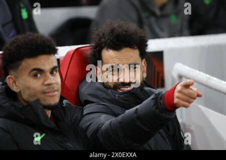 Liverpool, UK. 11th Apr, 2024. Liverpool, England, April 11th 2024: Mohamed Salah (11 Liverpool) during the UEFA Europa League game between Liverpool and Atalanta at Anfield in Liverpool, England (Alexander Canillas/SPP) Credit: SPP Sport Press Photo. /Alamy Live News Stock Photo