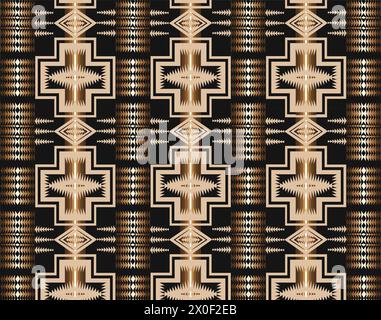 Black and Beige Navajo seamless pattern. Traditional native american southwestern tribal geometric pattern. Stock Vector