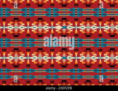 Red Navajo seamless pattern. Traditional native american southwestern tribal geometric pattern. Stock Vector