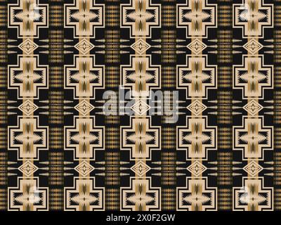 Navajo seamless textile pattern. Traditional native american southwestern tribal geometric pattern in black and beige. Stock Vector