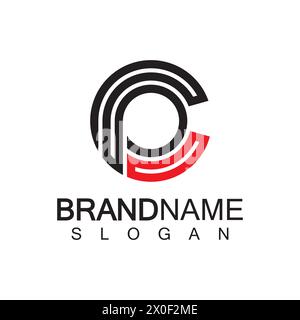 Initial lowercase letter logo cp,pc, p inside c, monogram rounded shape Stock Vector