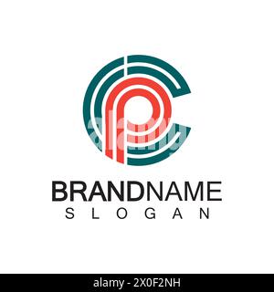 Initial lowercase letter logo cp,pc, p inside c, monogram rounded shape Stock Vector