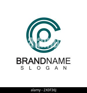 Initial lowercase letter logo cp,pc, p inside c, monogram rounded shape Stock Vector